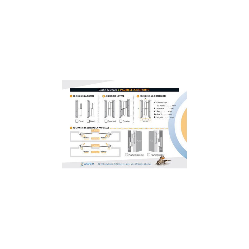 Barre de pivot cornière standard 3 paumelles - SECURYSTAR