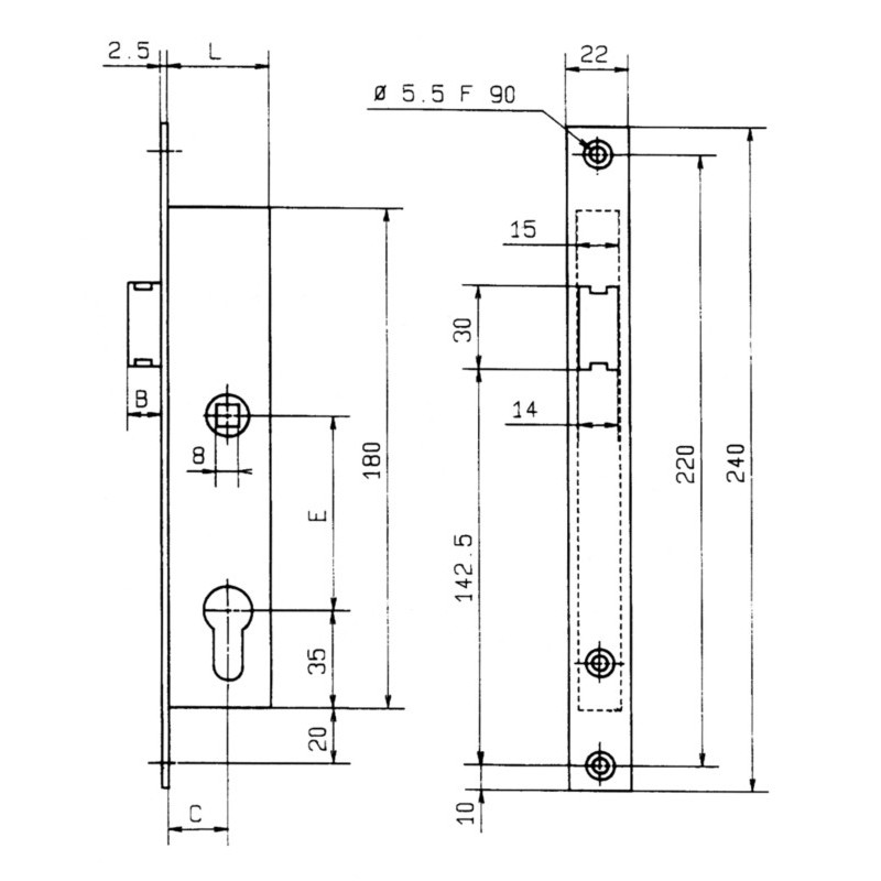Serrure à encastrer monopoint bec de cane clé i série 9 - METALUX