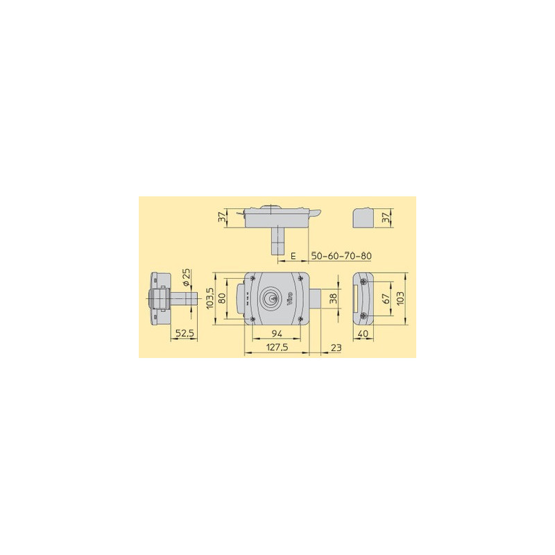 Serrure électrique en applique à pêne dormant cylindre rond 12VCA V9083 - VIRO