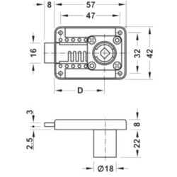 Serrure de meuble à pêne dormant en applique axe réglable - HAFELE