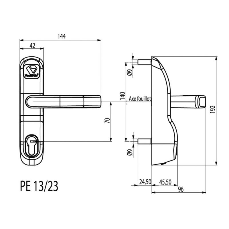 Module externe anti-panique poignée tournante profil européen PREMIUM PE13/23 - VACHETTE ASSA ABLOY