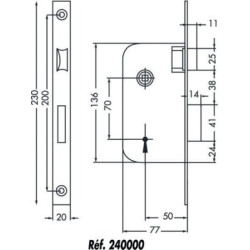 Serrure à encastrer monopoint axe 50 pêne dormant demi- tour MULTIBAT bouts ronds - JPM