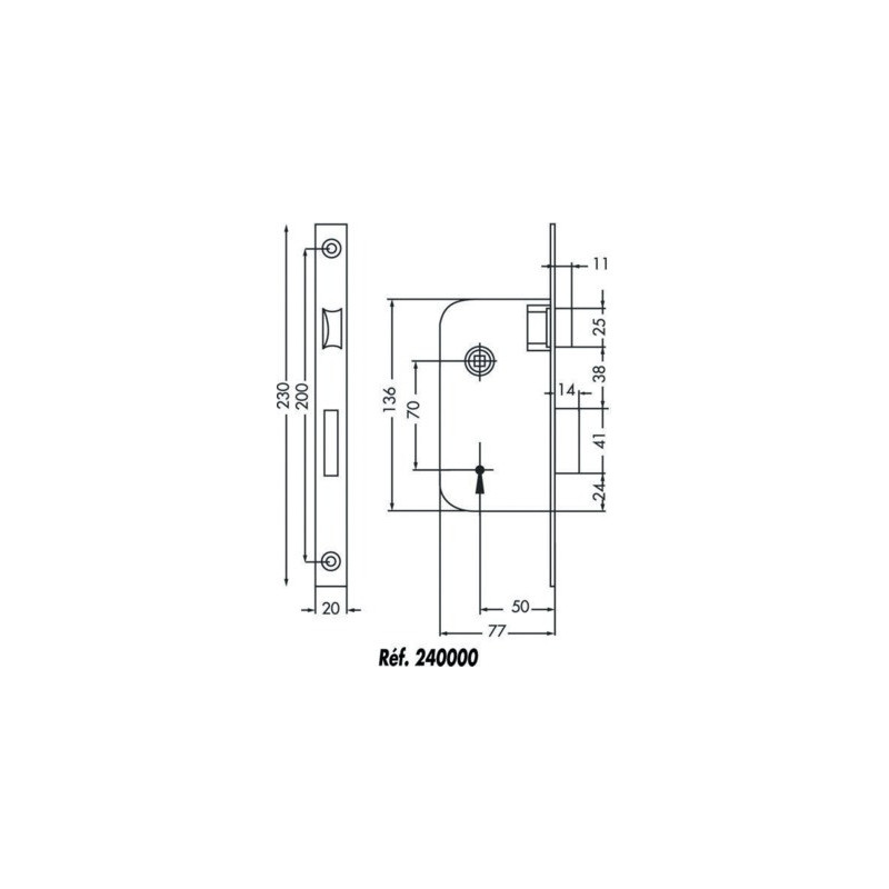 Serrure à encastrer monopoint axe 50 pêne dormant demi- tour MULTIBAT bouts ronds - JPM