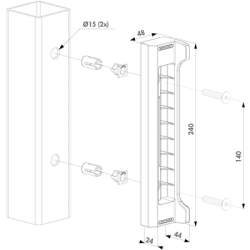Gâche centrale simple empennage à butée - LOCINOX
