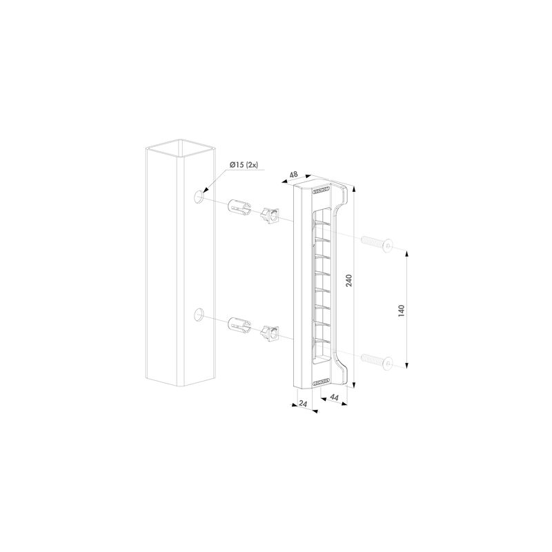 Gâche centrale simple empennage à butée - LOCINOX