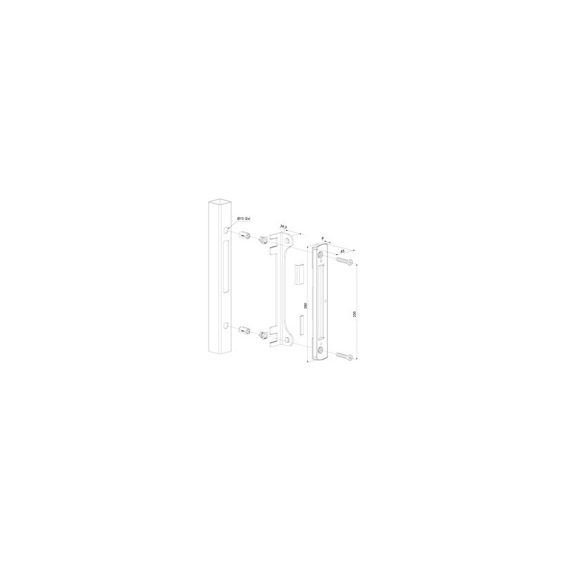 Gâche centrale simple empennage à butée caoutchouc FORTYLOCK - LOCINOX
