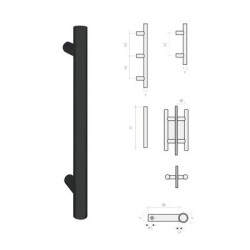Poignée de tirage 4800 axe 300 mm support droit noir mat - FONDERIA MARCHESI