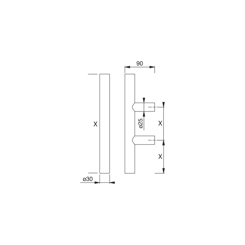 Poignée de tirage 4800 axe 300 mm support droit noir mat - FONDERIA MARCHESI