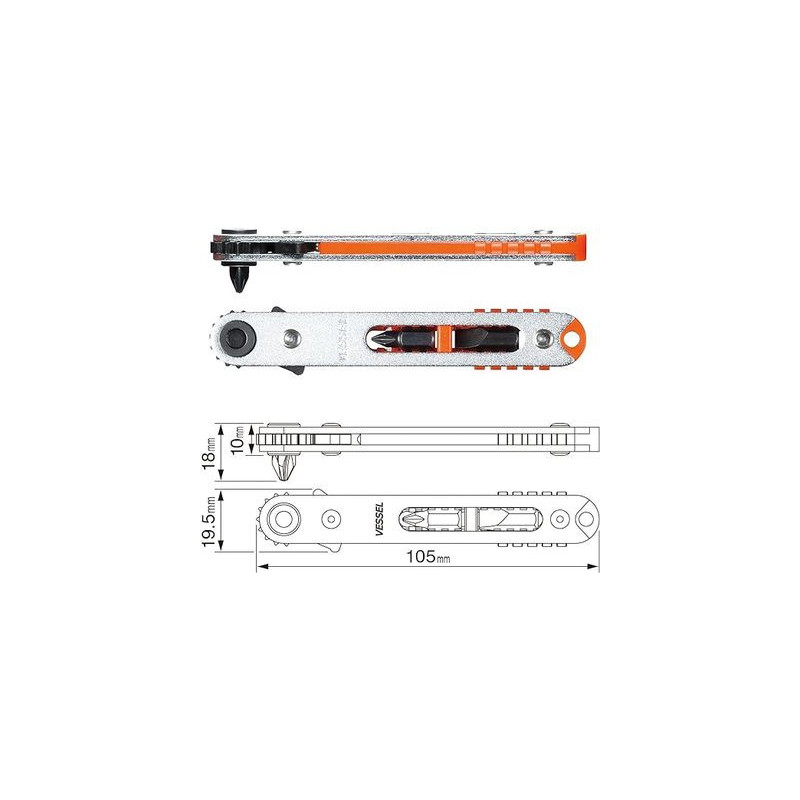 Cliquet extra plat avec embouts TD-76 - VESSEL