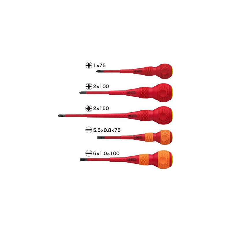 Jeu de 5 tournevis isolés VDE 1000V BALL GRIP - VESSEL