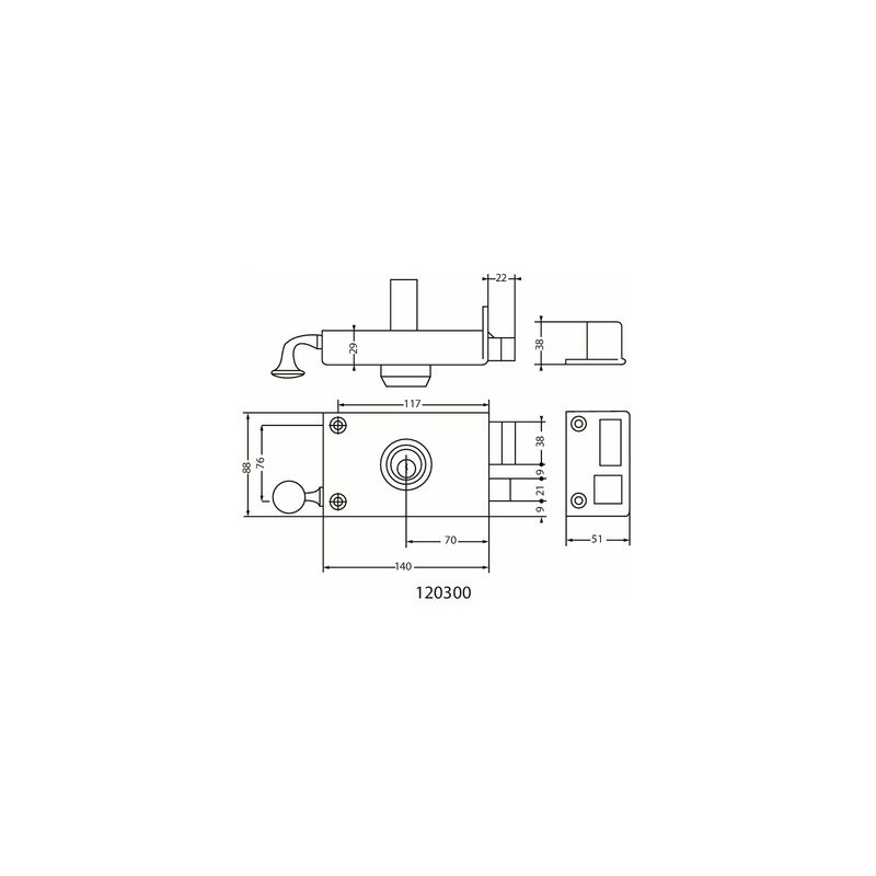 Serrure applique monopoint horizontale à tirage KESO 8000 OMEGA - JPM