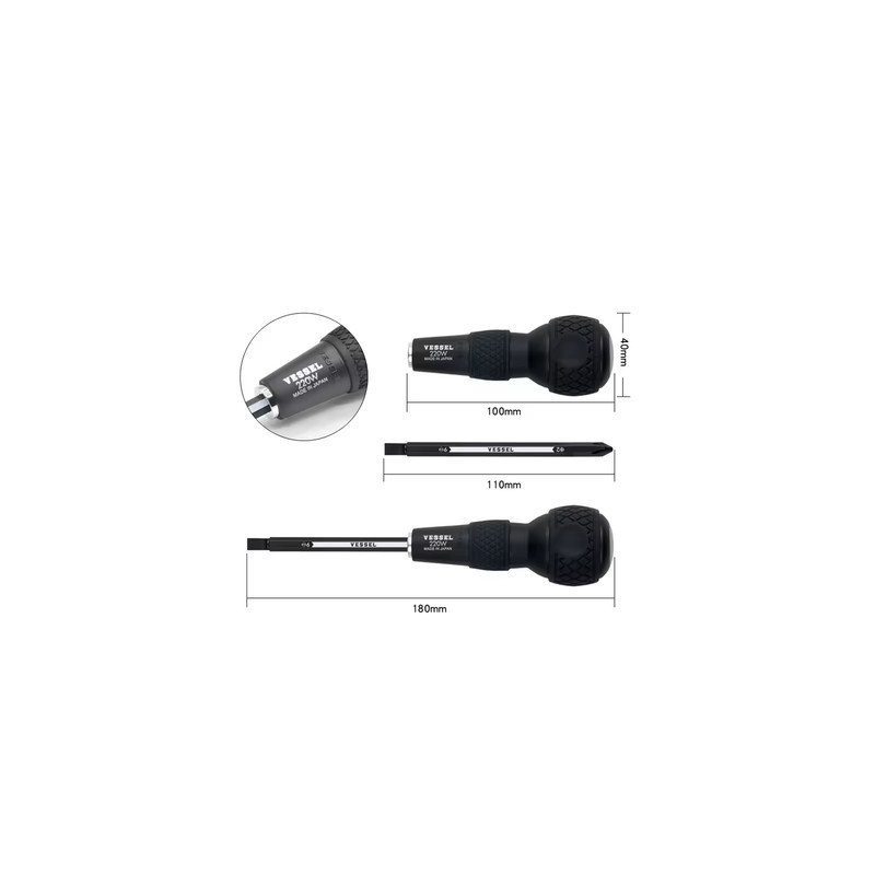 Kit tournevis Ball Grip + 3 lames doubles - VESSEL