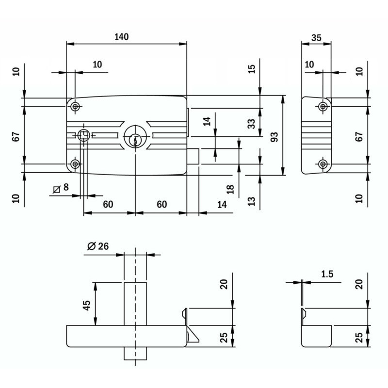 Serrure applique monopoint horizontale à fouillot CITY sur numéro KCF001921 - ISEO