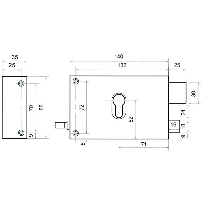 Serrure applique monopoint horizontale à tirage profil européen 9760 poussant - METALUX