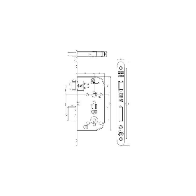 Serrure à encastrer monopoint axe 50 pêne dormant demi-tour D351 clé L - VACHETTE ASSA ABLOY