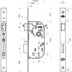 Serrure à encastrer monopoint axe 40 pêne dormant demi-tour clé à chiffre NF240 bouts carrés - JPM