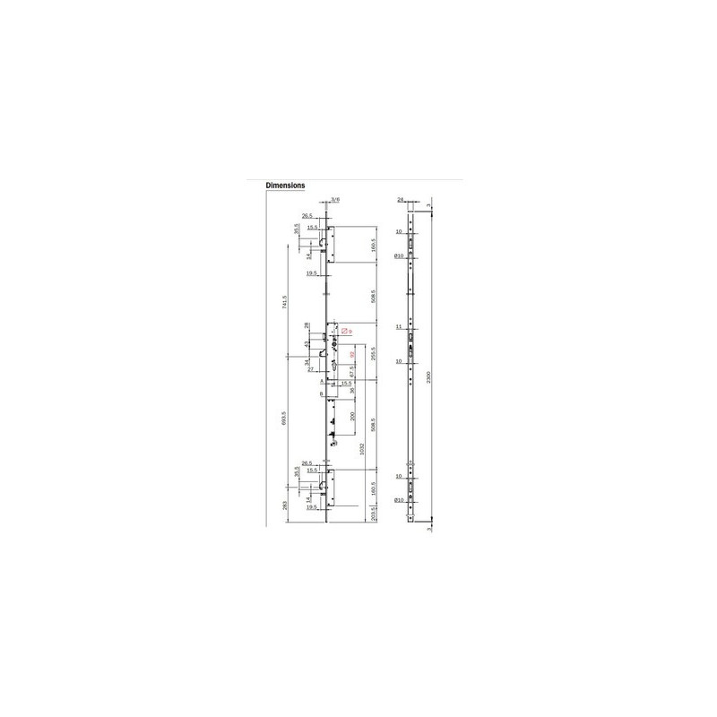 Serrure électrique encastrée multipoint MULTIBLINDO E-MOTION EXIT têtière plate - ISEO
