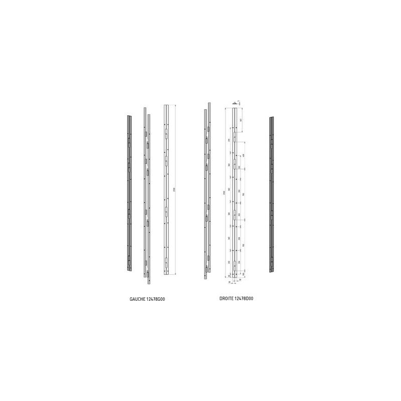 Barre de pivot cornière standard 4 paumelles 2500 mm - SECURYSTAR