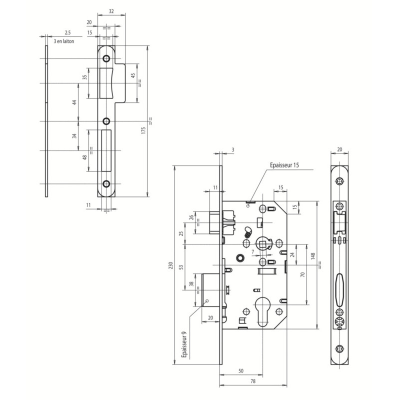 Serrure encastrer monopoint axe 50 pêne dormant demi-tour D455 bouts ronds NFQC- VACHETTE ASSA ABLOY