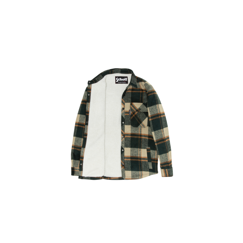 Veste à carreaux doublure sherpa GREEN CHECKS - SCHOTT