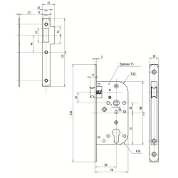 Serrure à encastrer monopoint axe 50 bec de cane d'urgence D4522 bouts ronds - VACHETTE