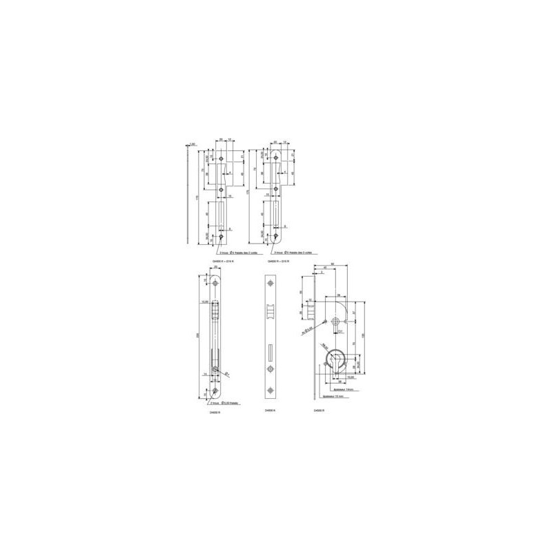 Serrure à encastrer monopoint axe 40 pêne dormant demi-tour étroit D4500 - VACHETTE