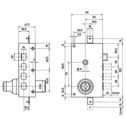 Serrure applique 3 points verticale à fouillot double pompe A2P 30.448 - MOTTURA