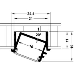 Profil de montage encastré en angle hauteur 19 mm - HAFELE