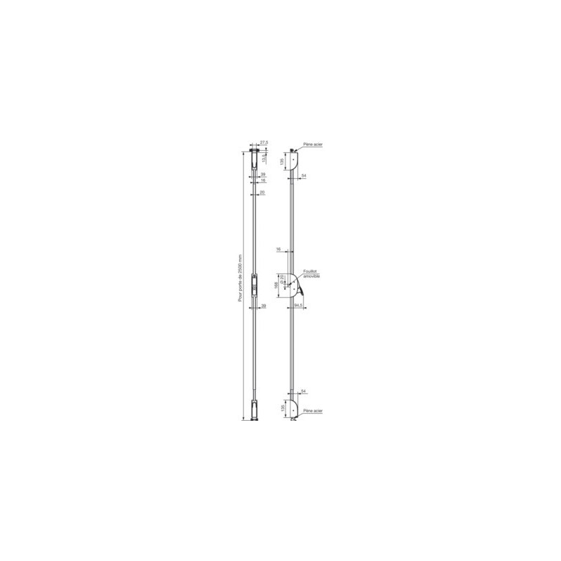 Crémone pompier à poignée push SAFE PAD 733 - VACHETTE