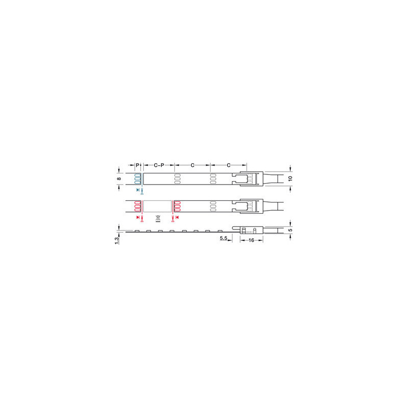 Bande 2x60 LED 8 mm Loox5 12V 4,8W 2700 blanc 2064 - HAFELE