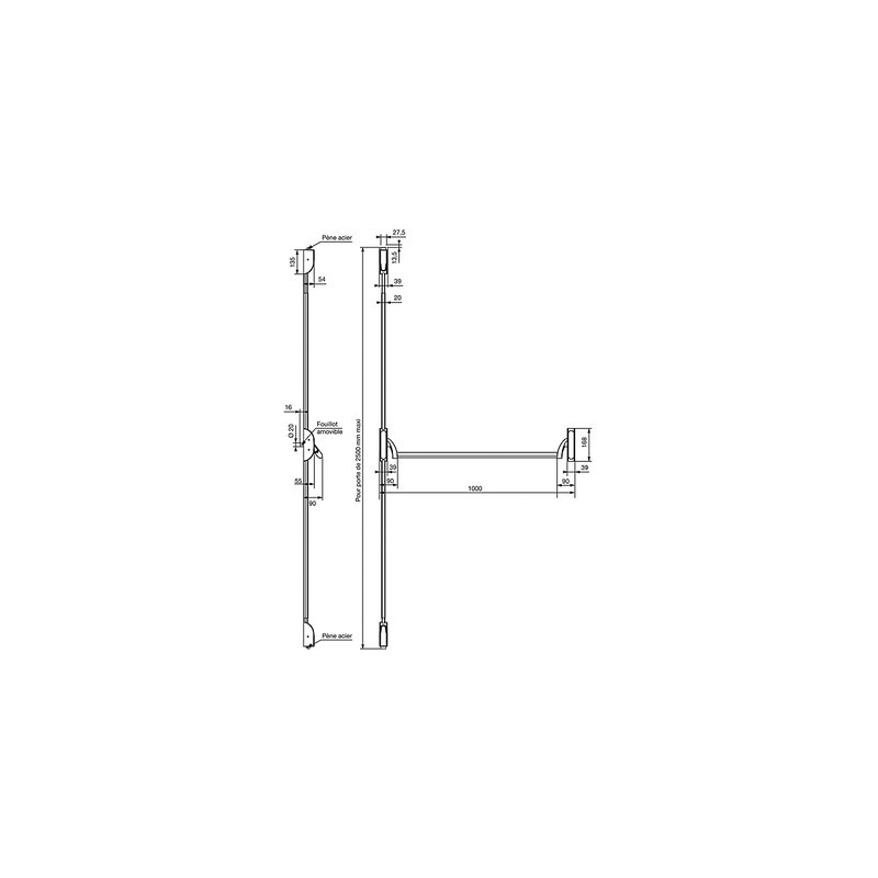 Serrure anti-panique barre 2 points 6820 PREMIUM - VACHETTE