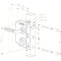 Serrure applique monopoint verticale fouillot profil européen portail battant LAKQ 40 fer - LOCINOX