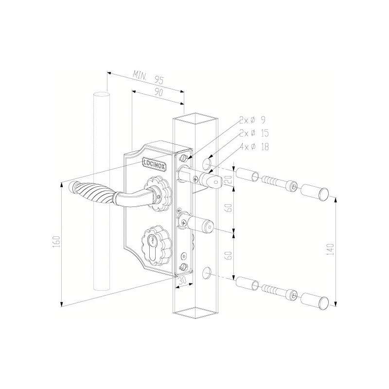 Serrure applique monopoint verticale fouillot profil européen portail battant LAKQ 40 fer - LOCINOX