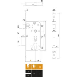 Serrure à encastrer monopoint axe 50 pêne demi-tour HOTEL 725 - MARC
