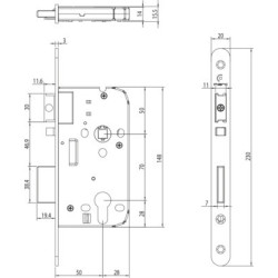 Serrure à encastrer monopoint axe 50 pêne dormant demi-tour 825 URGENCE - MARC