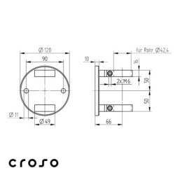 Platine murale diamètre 42,4 mm inox 304 - CROSO