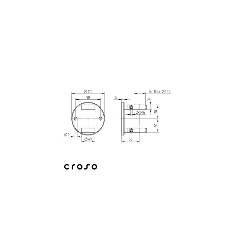 Platine murale diamètre 42,4 mm inox 304 - CROSO