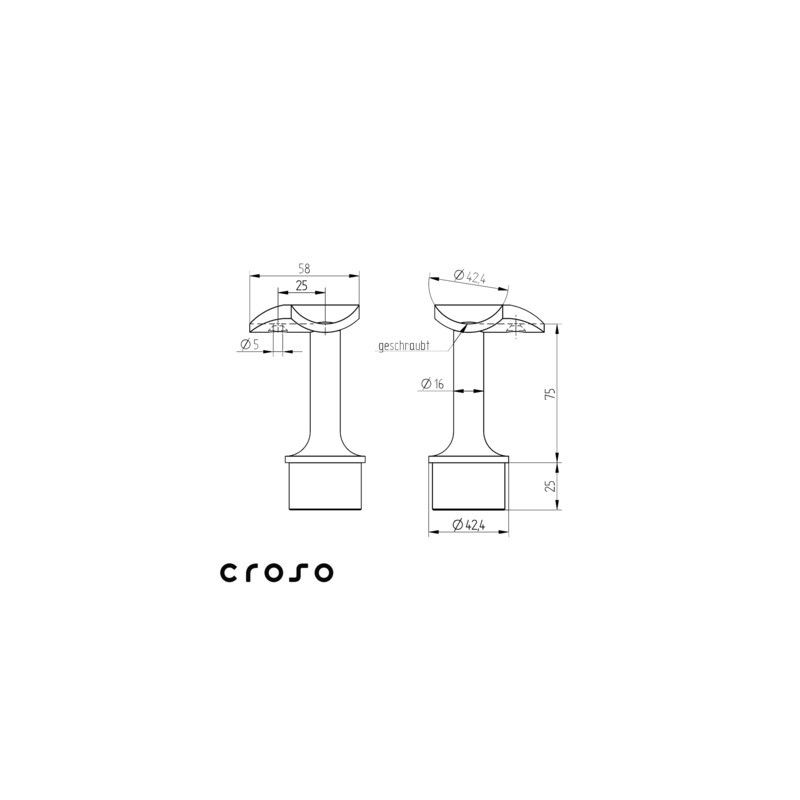 Support de main courante d'angle inox à coller - CROSO