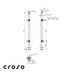 Poteau de milieu 4 pinces à verre inox 304 - CROSO