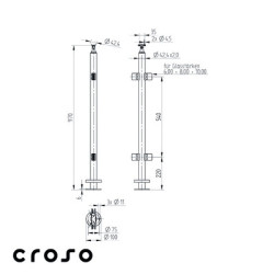 Poteau d'angle avec pinces à verre inox 304 - CROSO