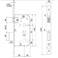 Serrure à encastrer monopoint à rouleau condamnable 725.RTS2Z - MARC