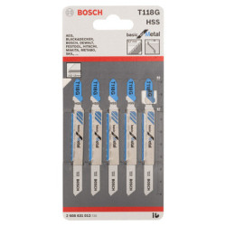 Lot de 5 lames de scie sauteuses HSS Métal 92 mm T118G - BOSCH