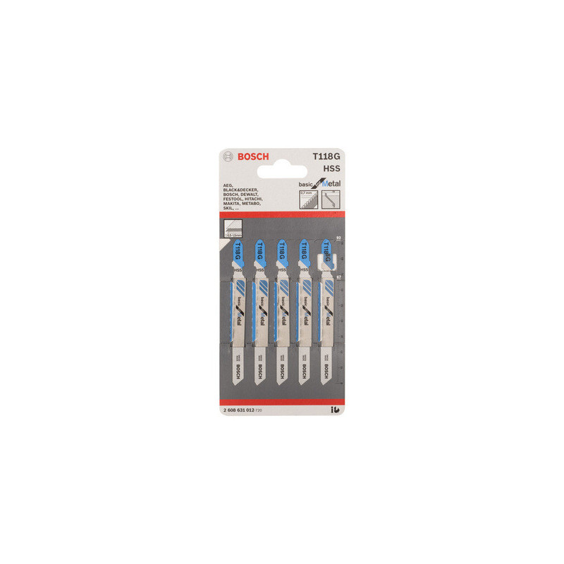 Lot de 5 lames de scie sauteuses HSS Métal 92 mm T118G - BOSCH