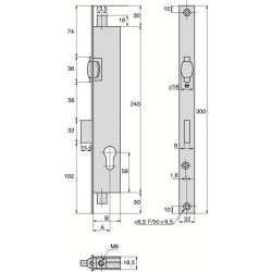 Serrure à encastrer 3 points à rouleau clé i série 2274 têtière plate 22 mm - STREMLER