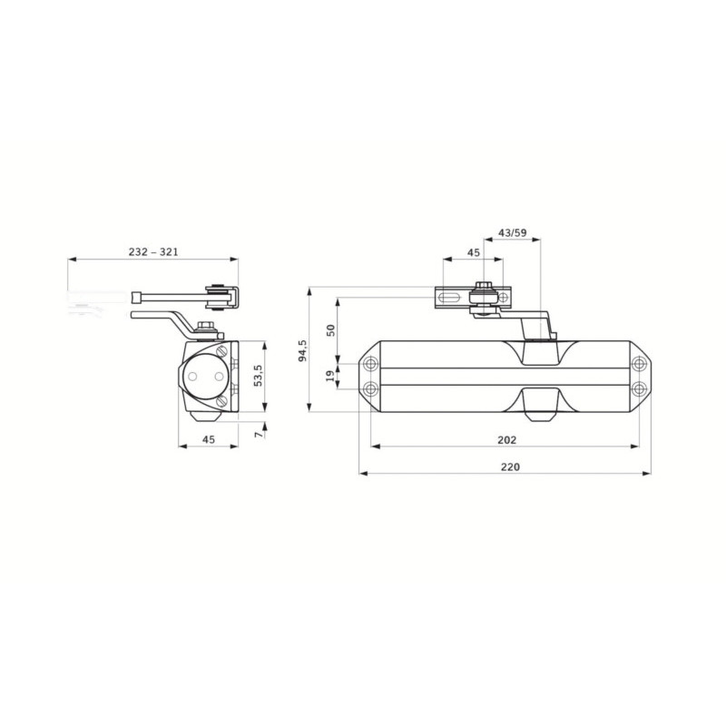 Ferme-porte TS68F bras compas force 2 à 4 argent - DORMAKABA