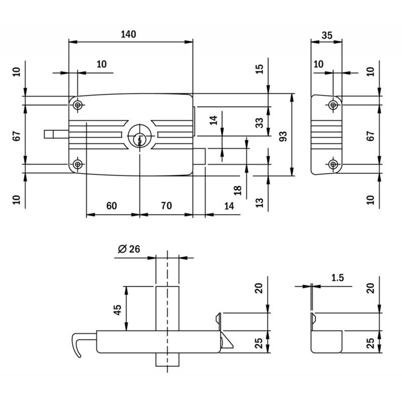 Serrure applique monopoint horizontale à tirage CITY varié - ISEO