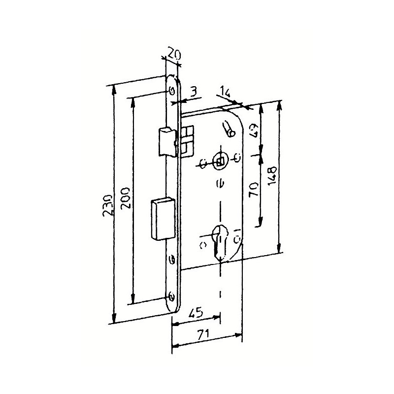 Serrure à encastrer monopoint axe 45 profil rond BLOCTOUT / SUPERSURETE bouts ronds - BRICARD