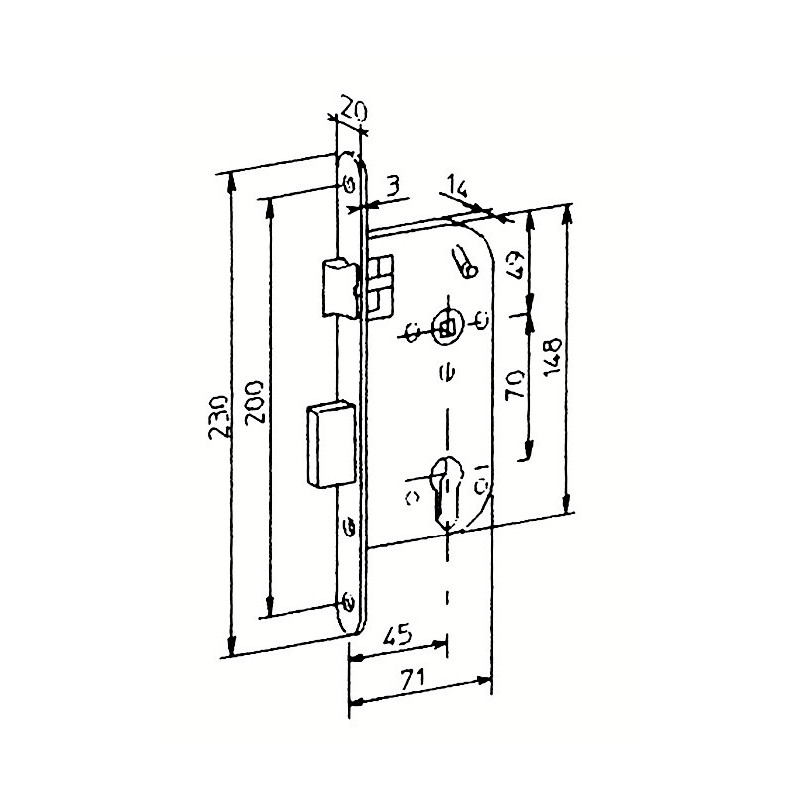 Serrure à encastrer monopoint axe 45 pêne dormant demi-tour clé i bouts ronds - BRICARD