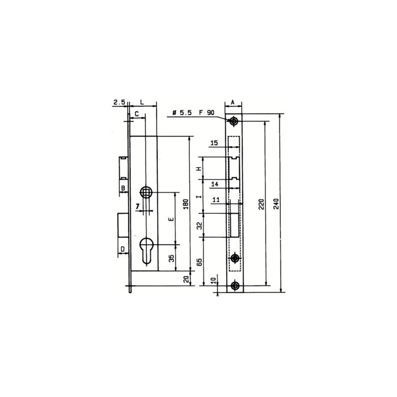 Serrure à encastrer monopoint pêne dormant demi-tour clé i série 7 - METALUX