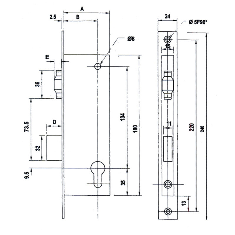 Serrure à encastrer monopoint à rouleau clé i série 880 - METALUX